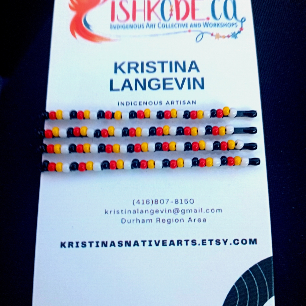 Beaded Hair Pins with Red, Yellow, and Black Beads